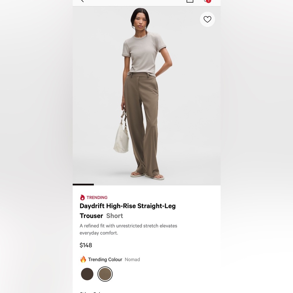 NWT LULULEMON Daydrift High-Rise Straight-Leg Trouser - short